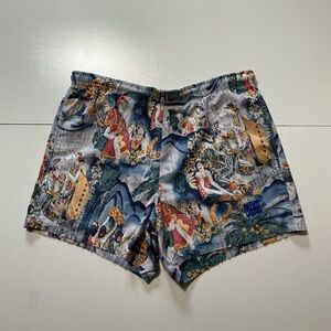 Vintage Duke Kahanamoku Hawaiian All Over Print Surf 5” InseamSwim Trunk Shorts